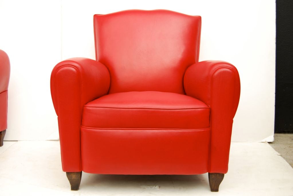 French Red Leather Club Chairs For Sale 1