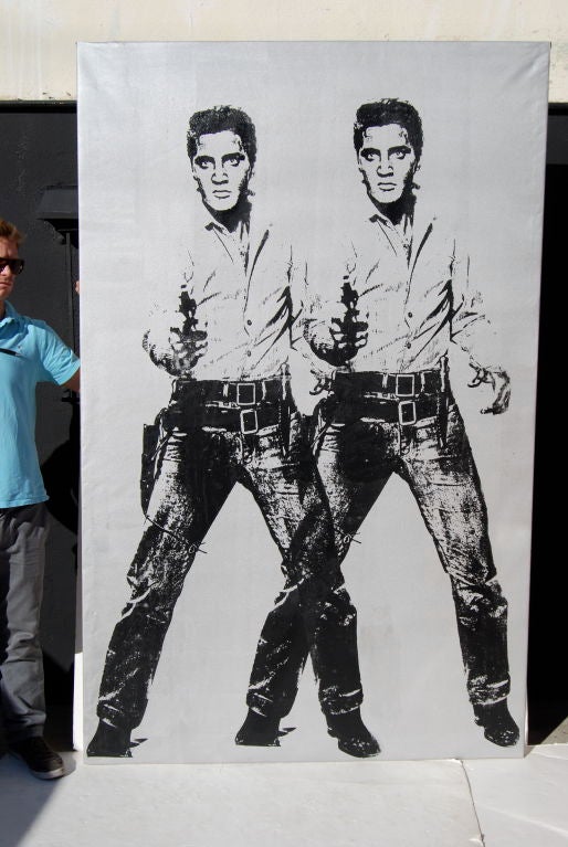 Yes you've had one too many drinks but no, that's not why you're seeing double.  This is a fantastic larger-than-life, double screenprint of Andy Warhol's iconic Elvis done by the one and only, Louis Waldon.
