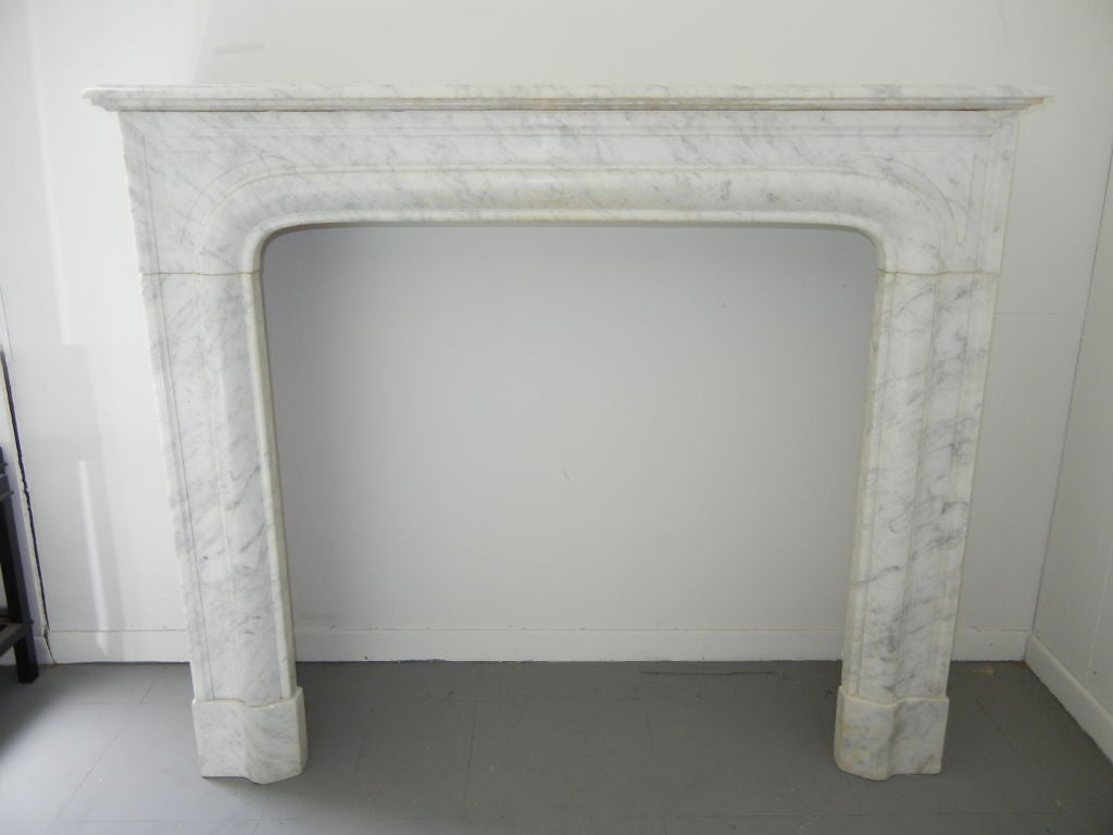 19th Century French Fireplace Mantle in Carrera Marble