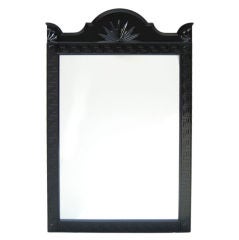 Neoclassic Wall Mirror with Greek Key Detail in Black Lacquer