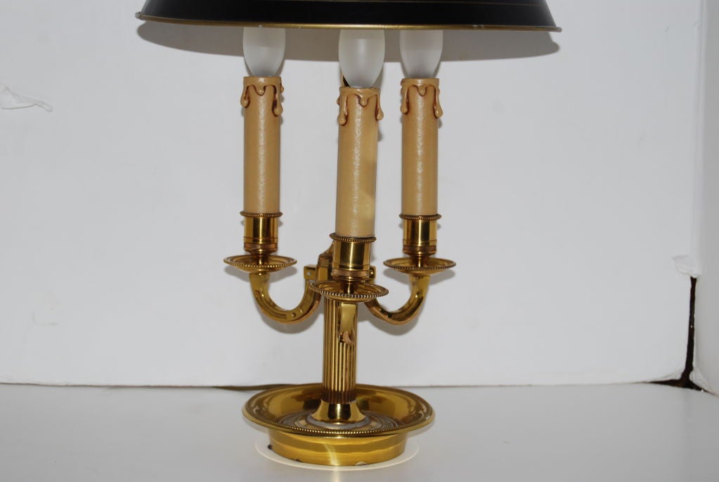 French Bouillotte Lamp with Black Shade For Sale