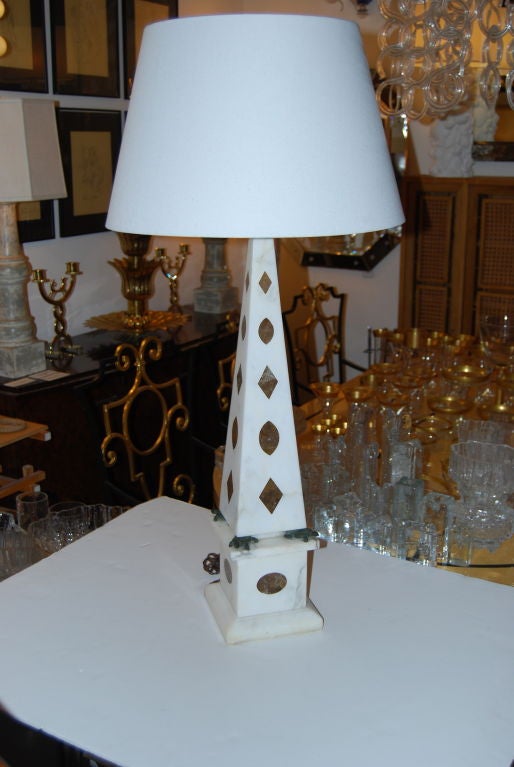Italian Large Intaglio Obelisk Lamp with Bronze Turtle Accents