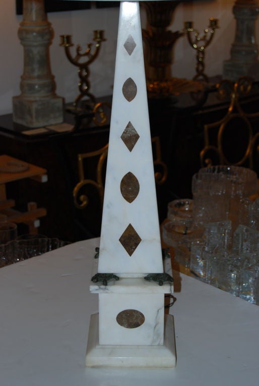 20th Century Large Intaglio Obelisk Lamp with Bronze Turtle Accents