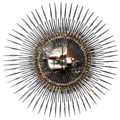Striking Steel and Bronze Spike Wall Mirror by Jere