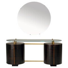 Rare Gilbert Rohde Macassar and Glass Console with Mirror