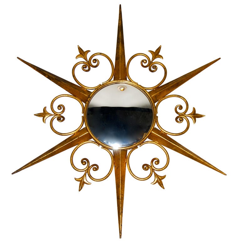 French Gilded Sunburst Mirror with Fleur De Lis For Sale