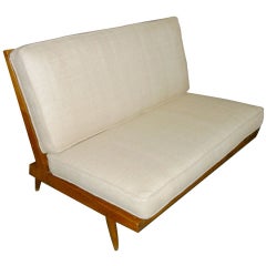 George Nakashima Spindle Back Settee in Beige Silk