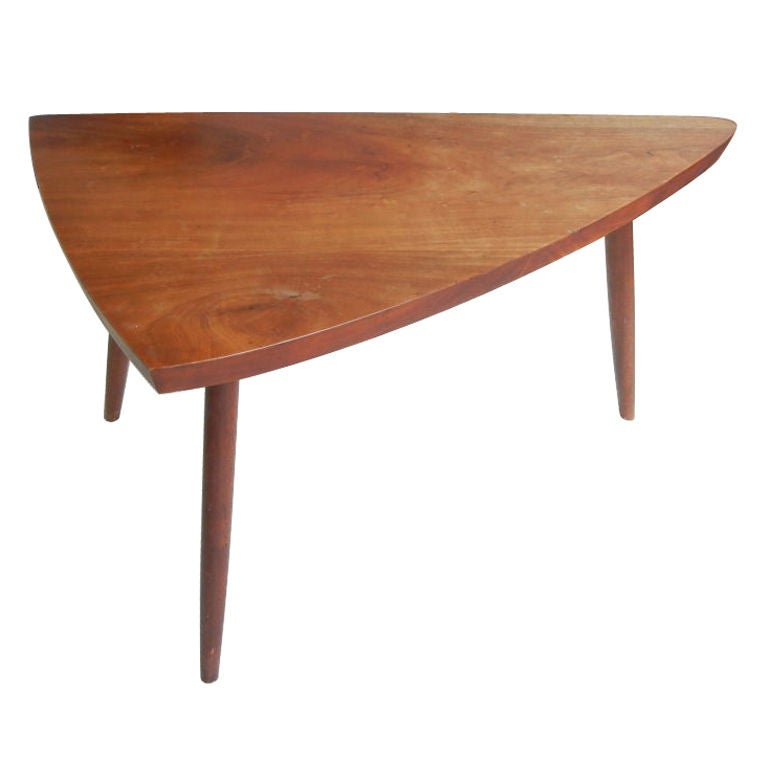 George Nakashima triangular cherry occasional table. Great size and form. Provenance accompanies.