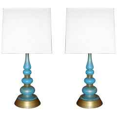 Barovier and Toso Turquoise Glass Table Lamps