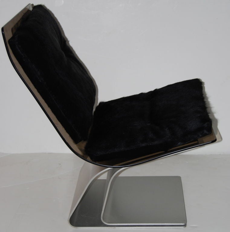 French Maison Jansen Glass Lounge Chairs in Black Hair on Hide