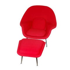 Red Eero Saarinen "Womb" Chair and Ottoman