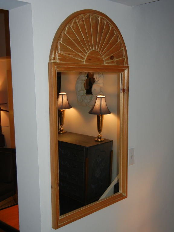 American Carved Pine Arched Shell Mirror For Sale