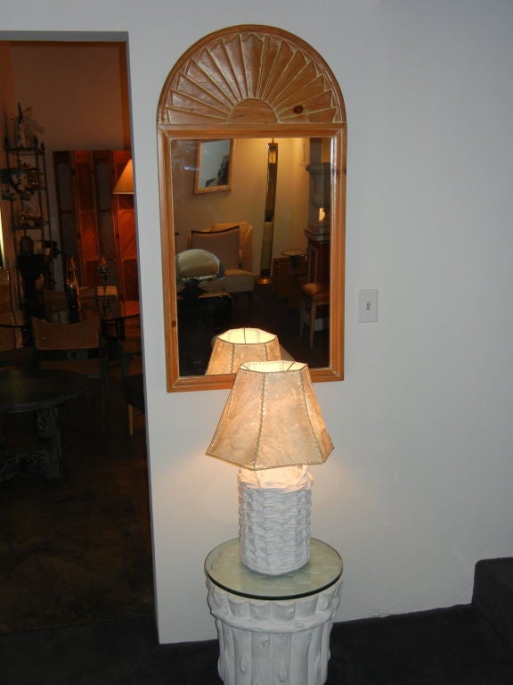 Carved Pine Arched Shell Mirror In Excellent Condition For Sale In Los Angeles, CA
