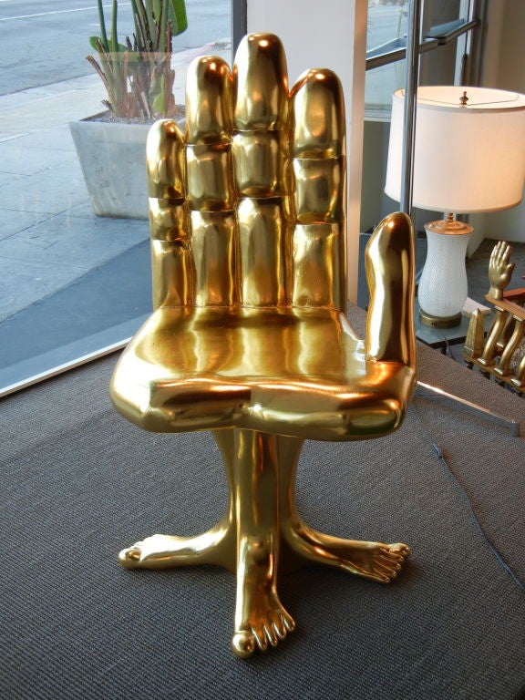 Mexican Pedro Friedeberg Gold Leafed Hand and Foot Sculptural Chair