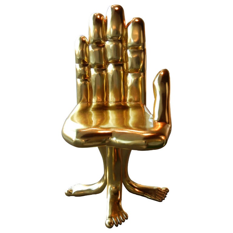 Pedro Friedeberg Gold Leafed Hand and Foot Sculptural Chair