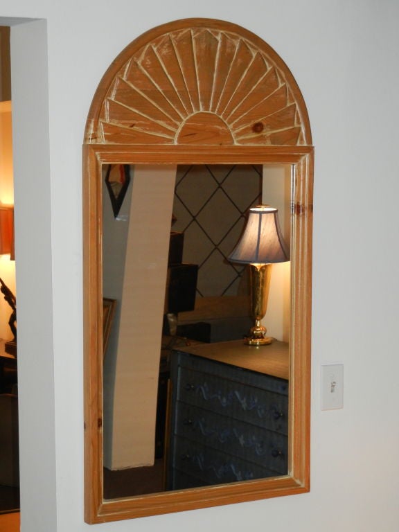 A hand-carved pine arched shell mirror from a John Dickinson interior. Provenance accompanies.