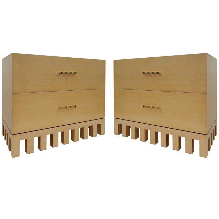 Jean Michel Wilmotte Pair of "Palmer" Commodes in Cerused Finish