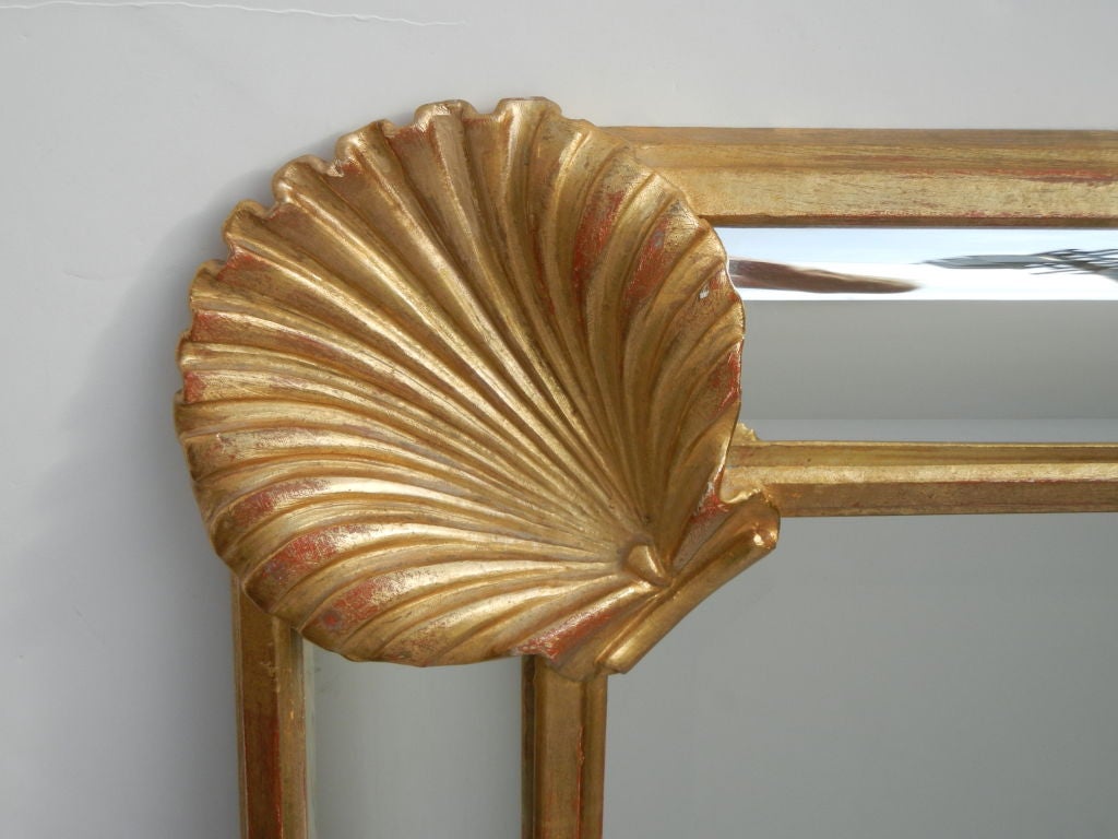 20th Century French Gilded Wall Mirror with Shell Corners For Sale