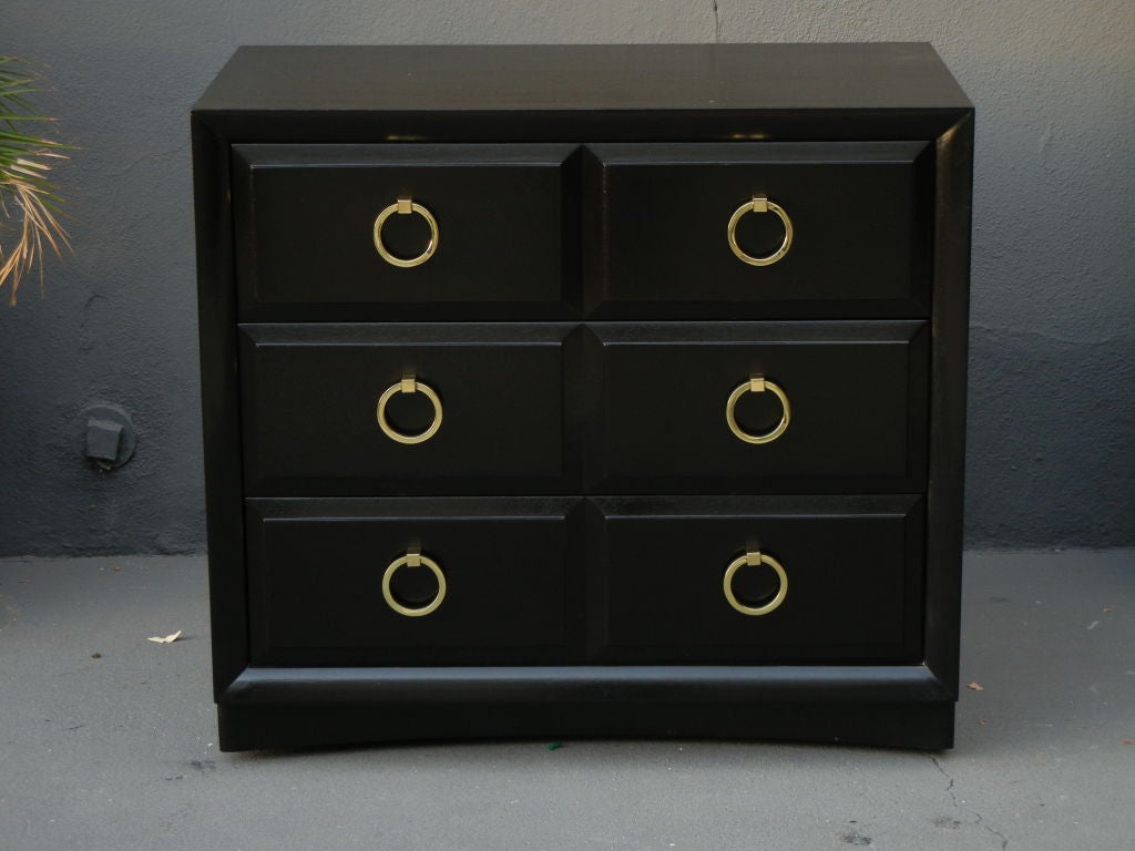 Classic and beautiful. Restored in a tete negre finish with polished brass hardware. We also have the matching tall chest.
Price is for pair.