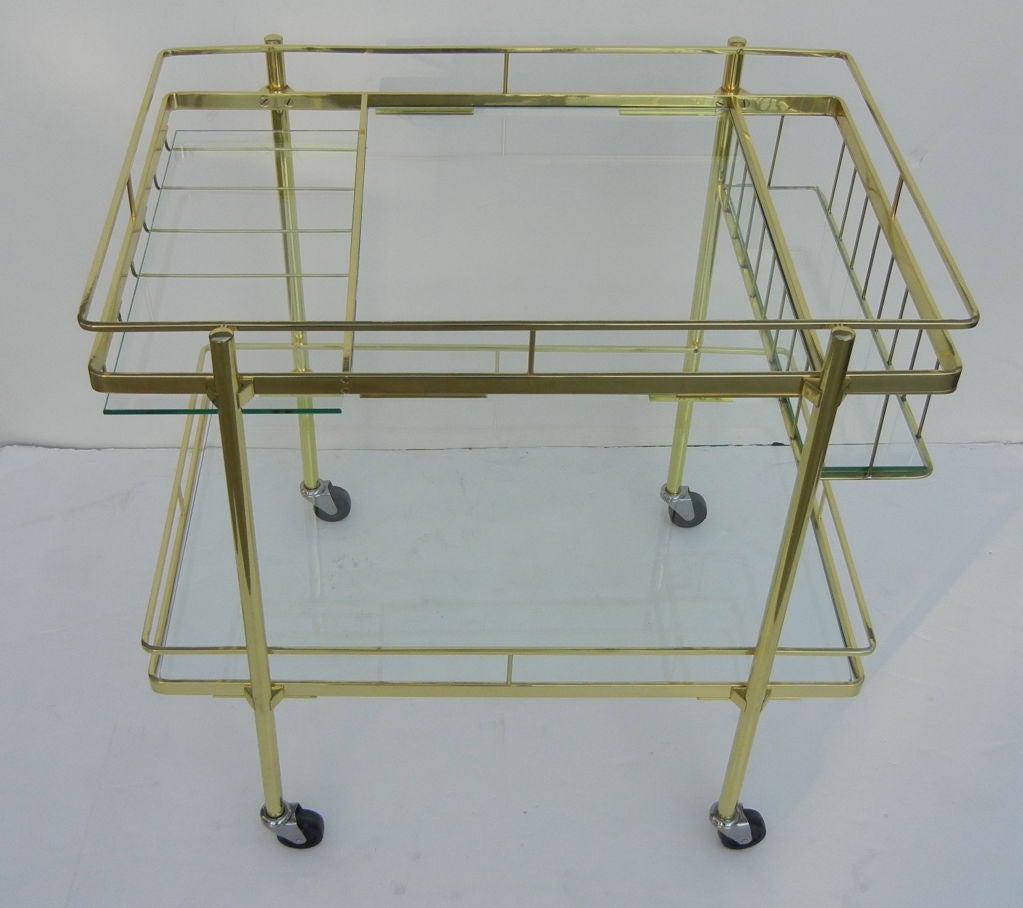 A really great Italian brass bar cart that has been professionally polished and lacquered.