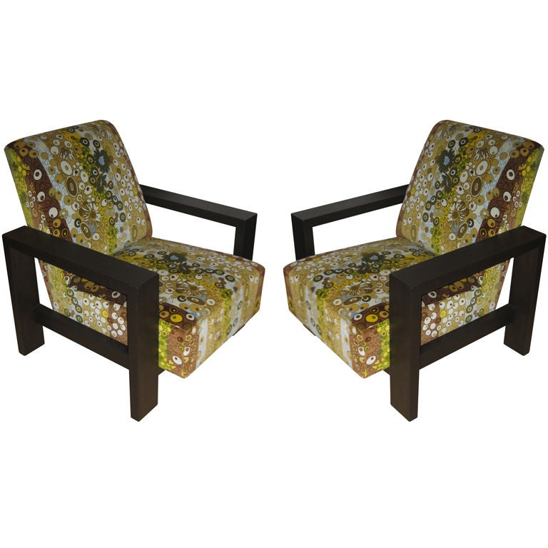 Jack Lenor Larsen "Primavera" Velvet Clad Armchairs
