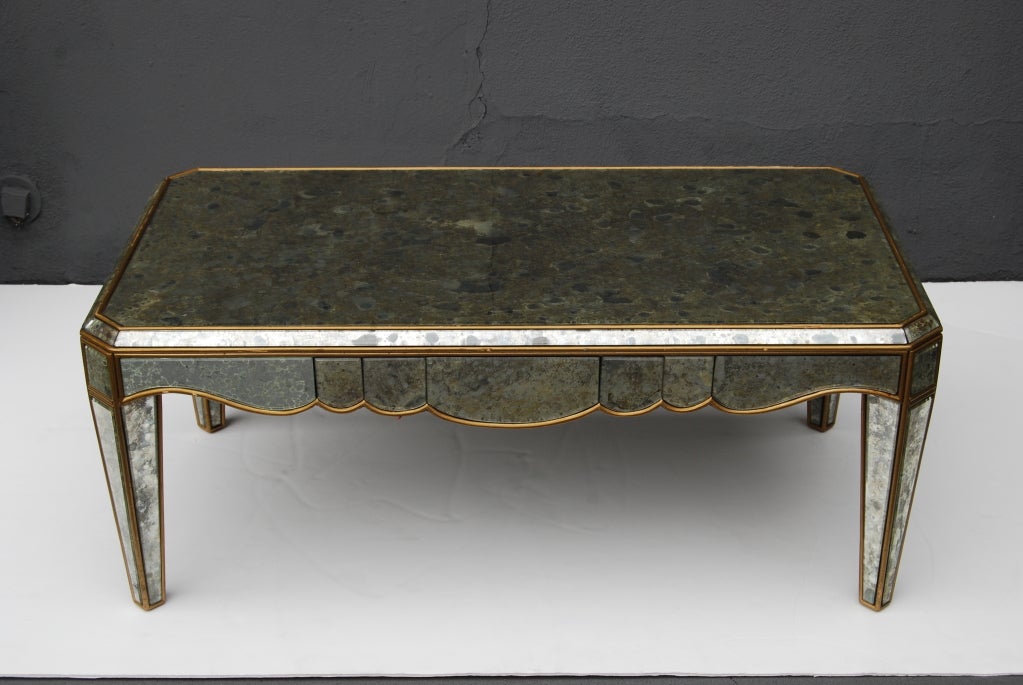 Mid-Century Modern Marchand Oxidized Antique Mirror Cocktail Table