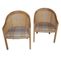 Ward Bennett Caned Back Armchairs with J.L. Larsen Fabric