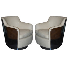 Rare Milo Baughman Chrome Clad Swivel Lounge Chairs