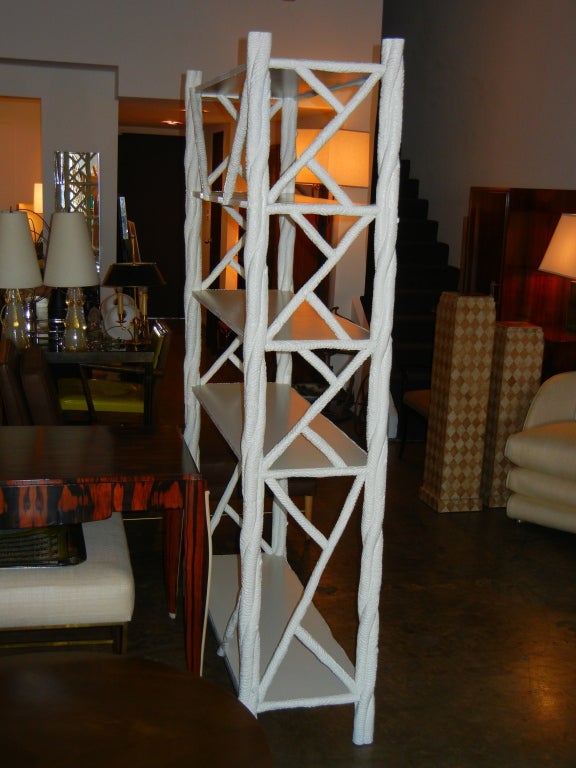Carved Arthur Elrod Faux Bois Etagere in White Lacquer For Sale