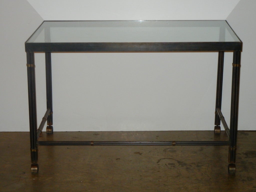 American Alberto Orlandi Glass Top Desk in Steel with Brass Accents For Sale