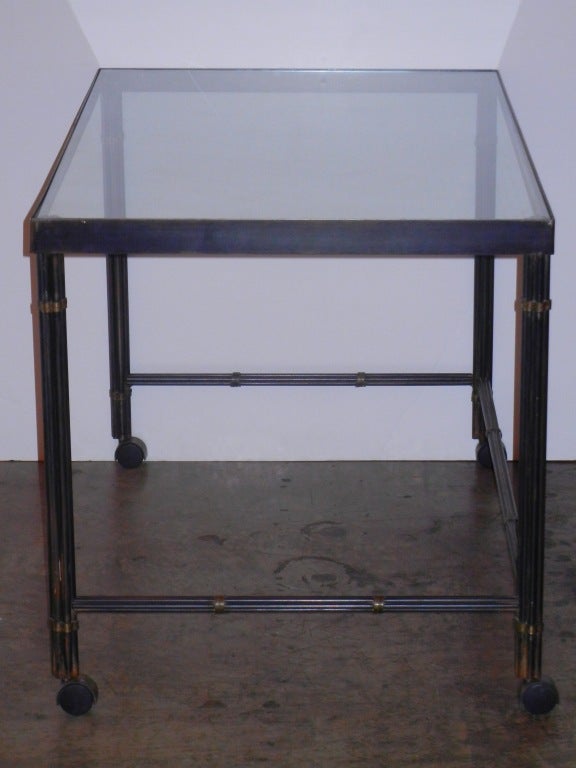 Alberto Orlandi Glass Top Desk in Steel with Brass Accents In Excellent Condition For Sale In Los Angeles, CA