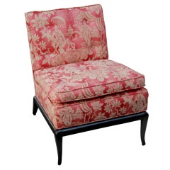 Vintage Robsjohn Gibbings Slipper Chair in Chinoiserie Fabric