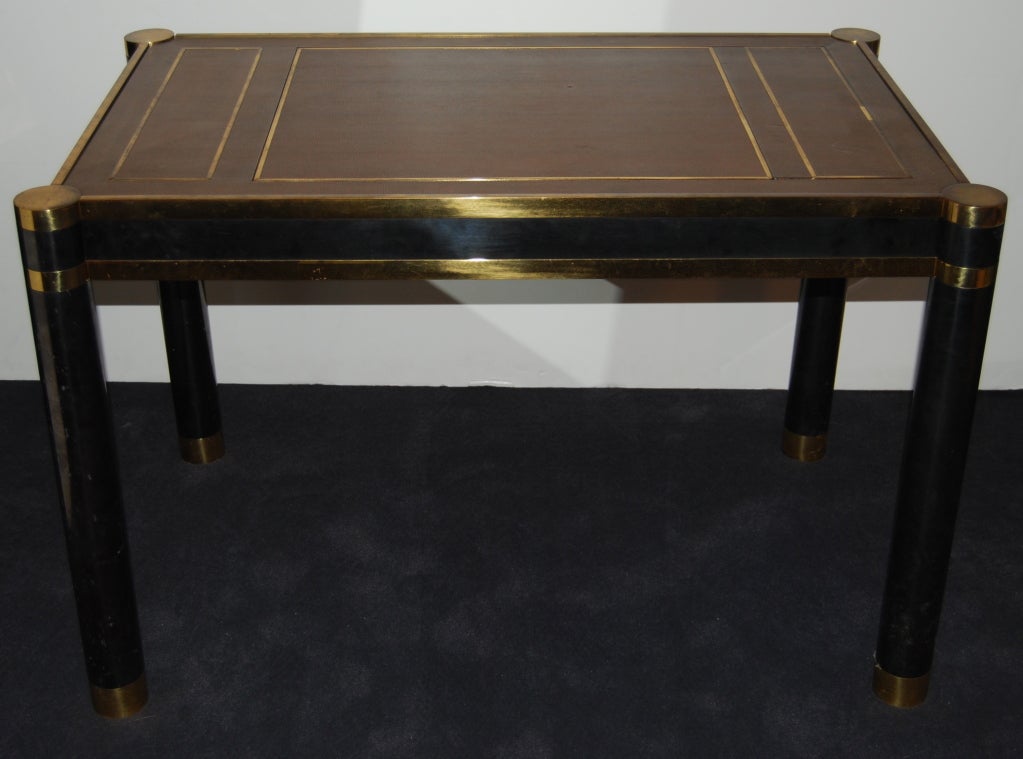 Karl Springer Brown Lizard and Brass Game Table