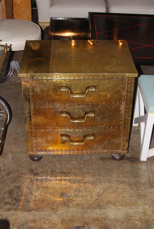 Sarreid Ltd Brass Clad 3 Drawer Chest