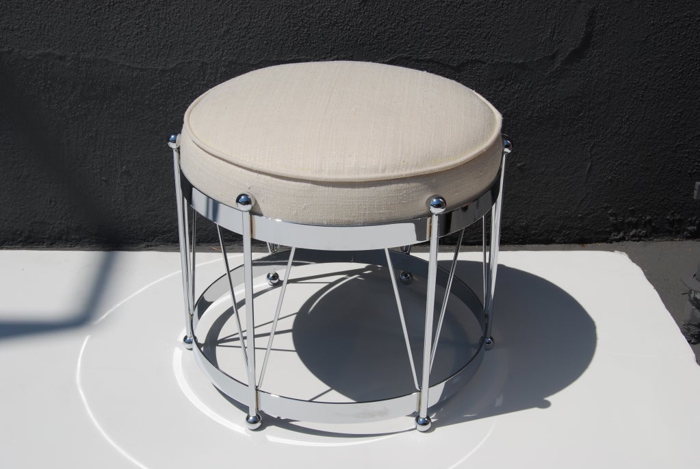 "Drum" Stool in Polished Chrome with Silk Top