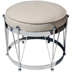 "Drum" Stool in Polished Chrome with Silk Top