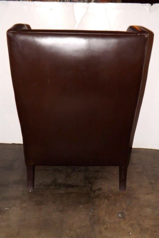 Borge Mogensen Brown Leather Wing Chair In Excellent Condition For Sale In Los Angeles, CA