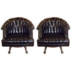 Maurice Bailey Tufted Patent Leather Swivel Chairs