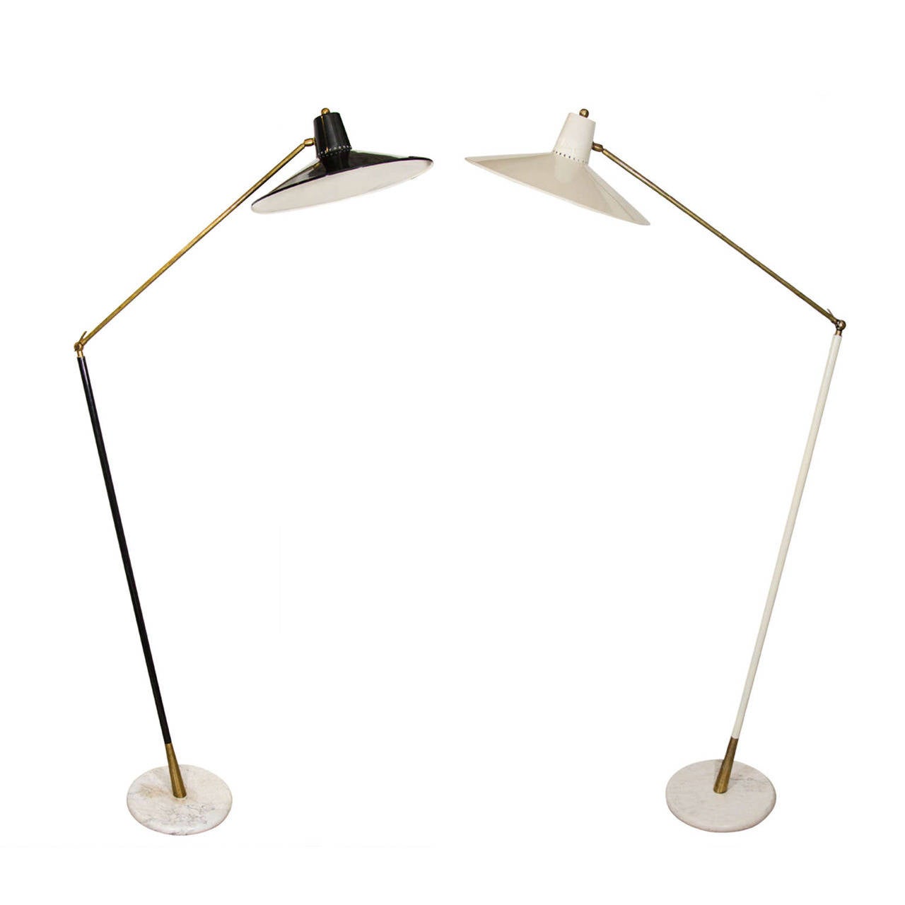 Pair of Stilux Floor Lamps in Black and White, Italy, circa 1950