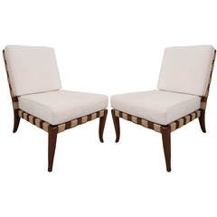 Pair of Gibbings Original Strapped Slipper Chairs, USA, 1950s
