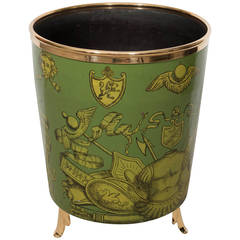 Piero Fornasetti Green Roman Inspired Waste Basket, Italy circa 1950