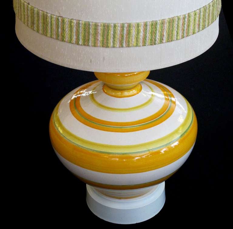 Mid-20th Century A Vibrant Pair of Italian 1960's Ovoid-Shaped Ceramic Lamps wth Bold Striping For Sale