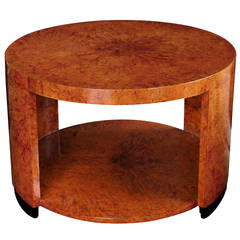 French Art Deco Burl-Elm Wood Matchbook-Veneered Circular Center Table