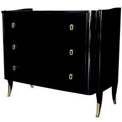 A Chic French Black Lacquered 3-Drawer Commode 