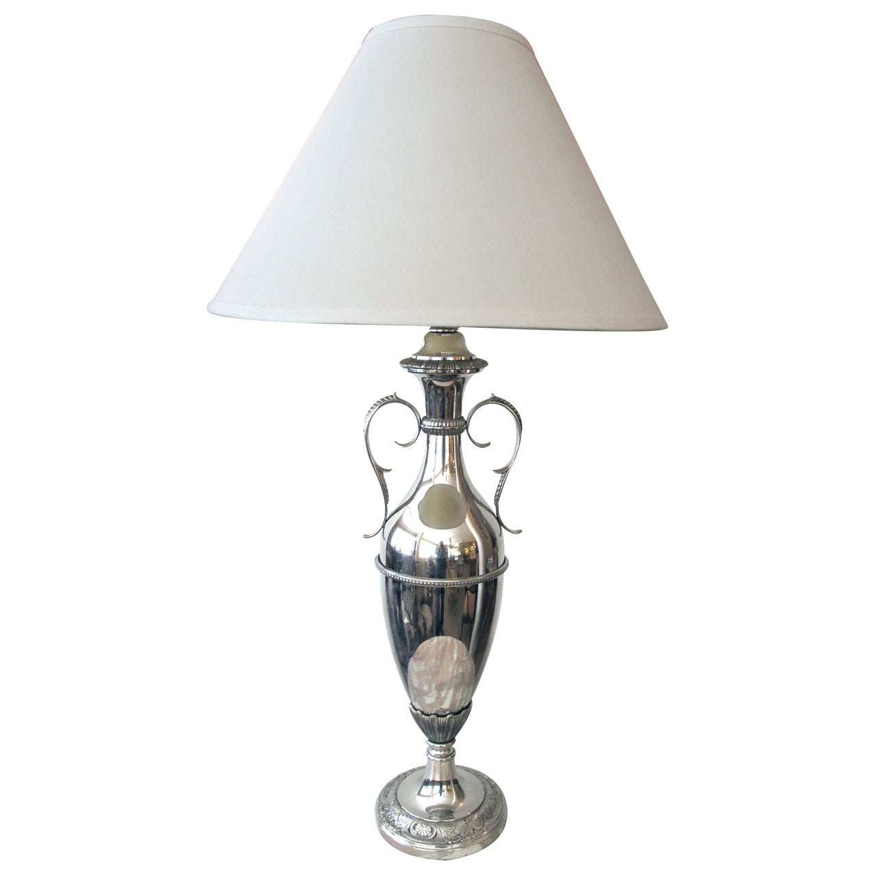 Sleek American Art Deco Nickel-Plated Urn-Form Lamp For Sale