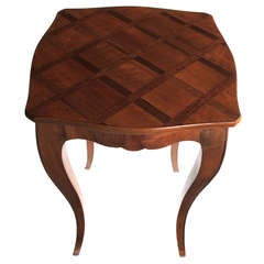 A Graceful and Warmly-Patinated Italian Rococo Style Fruitwood Drinks Table with Parquetry Top - Label: Raffaello Mantovani