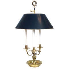 An Elegant French Three-Arm Gilt-Bronze Bouilotte Lamp with Tole Shade