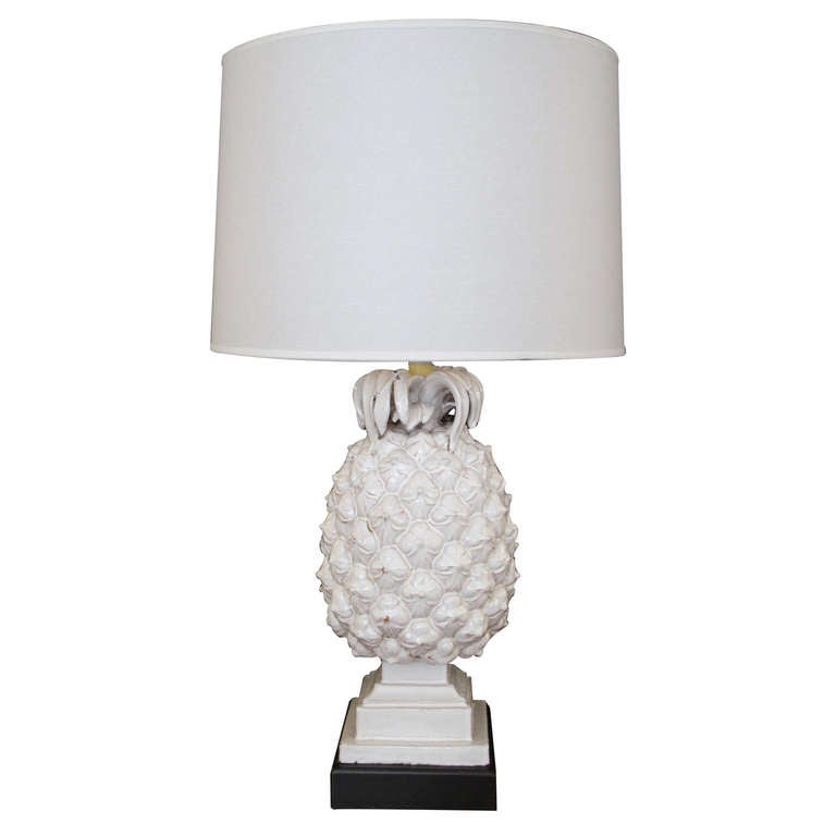 A Well Modeled Italian Mid Century White Ceramic Pineapple Form Lamp A Well Modeled Italian Mid Century White Ceramic Pineapple Form Lamp For