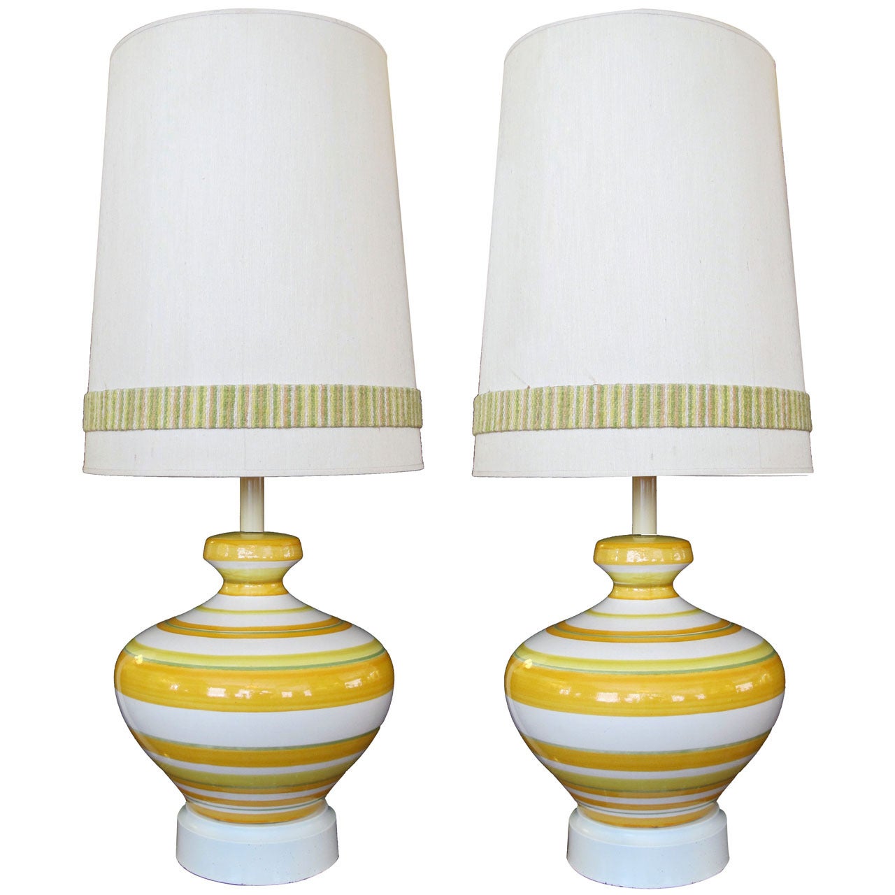 A Vibrant Pair of Italian 1960's Ovoid-Shaped Ceramic Lamps wth Bold Striping For Sale