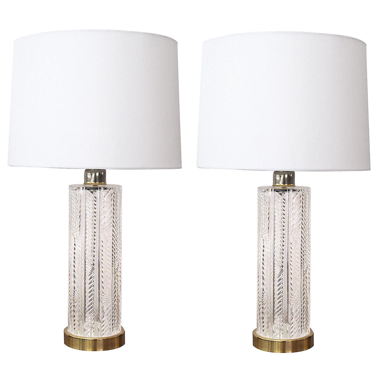 A Good Pair of Waterford Crystal Cylindrical-Form Lamps